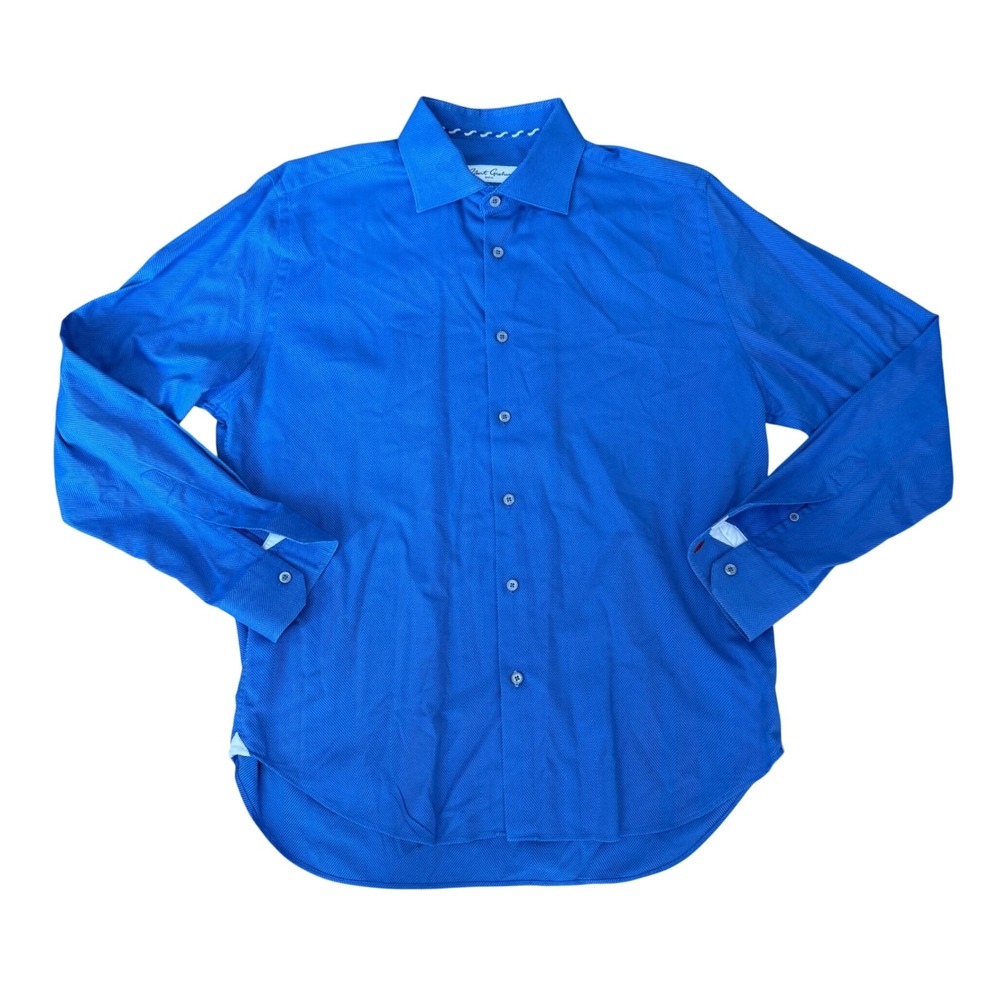 Robert Graham Mens 41 16 Blue Herringbone Geometric Print Button Down Shirt